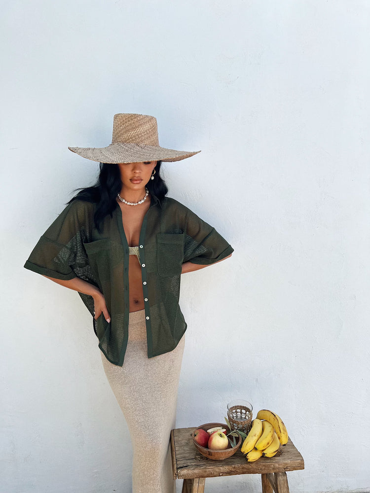 Hamptons Button Up - Forest Green